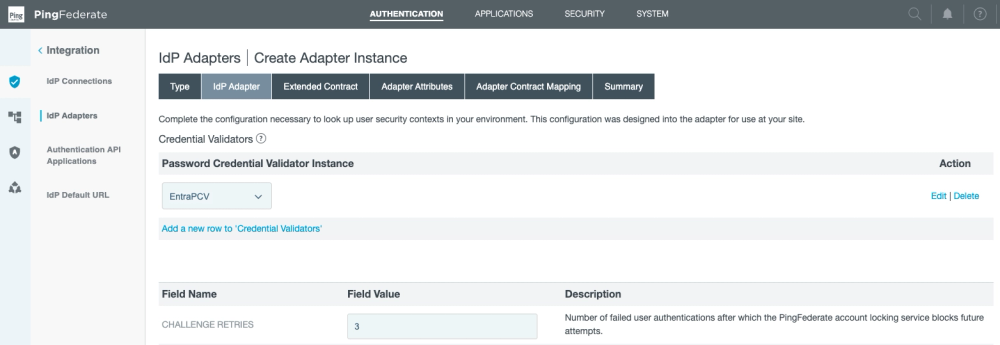PingFederate, selecting PCV
